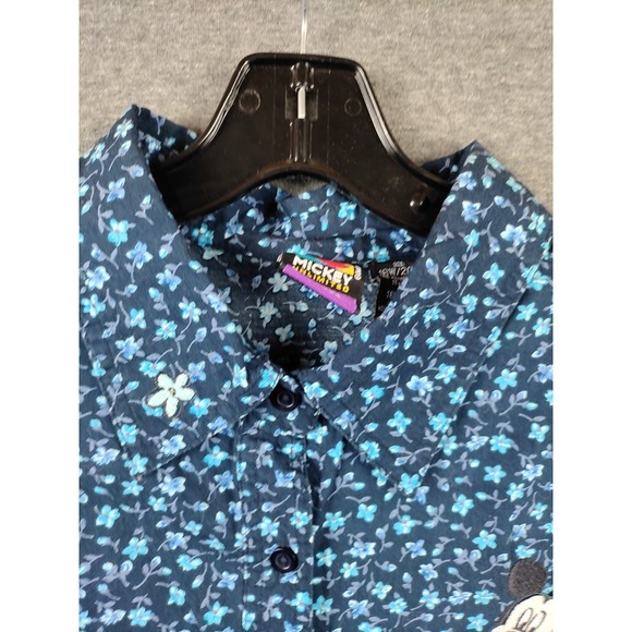 Mickey Womens Shirt‎ Plus 18W 20W Blue Ditsy Floral Embroidered Mickey Vtg Logo - Picture 4 of 11